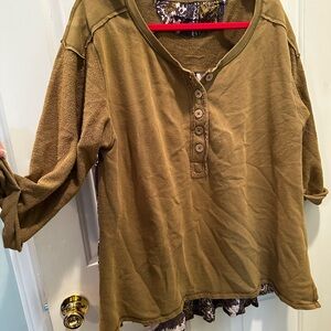 Free People Olive Button-Down Shirt